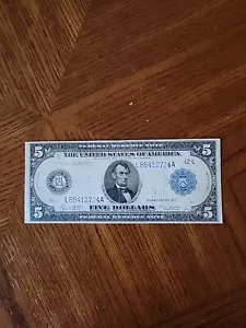 1914 $5 Federal Reserve Note. No Pinholes. - Picture 1 of 2