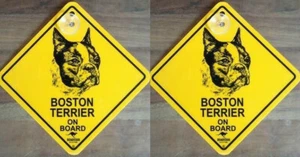 2 Stück 12cm Roadsign Schild mit Saugnapf BOSTON TERRIER Warnschild Hund - Picture 1 of 1