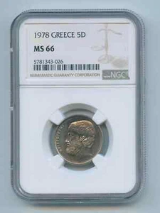 GREECE 1978 Five 5 Drachmai - KM# 118 - NGC MS 66 - Picture 1 of 2