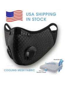 2x Black Face Masks with Reusable Carbon Filter Breathing Valves Aluminum Nose - Picture 1 of 7