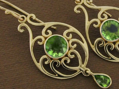 E039 Genuine 9K or 18K Gold Natural Peridot Victorian Chandelier Drop Earrings - Image 1 of 3