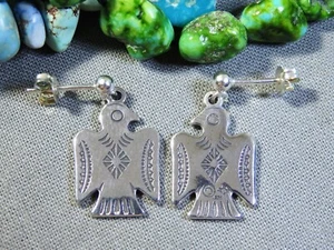 AUTHENTIC Signed NAVAJO Sun West Solid Sterling Silver THUNDERBIRD Earrings 🦅 - Picture 1 of 4