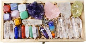 Healing Crystals and Stones Kit in Box, Chakra Crystal Set, Amethyst Crystal, Ro - Picture 1 of 12