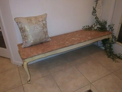 Vintage White French Provincial Long Coffee Table Bench Rose Pink Italian Marble - Image 1 of 4