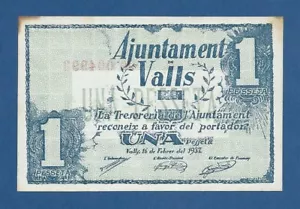 AJUNTAMENT DE VALLS -- 1 PESETA ( 1937 ) -- SC- -- SERIE F -- 3ª EMISION . - Bild 1 von 2