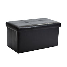 Faux Leather Double Folding Storage Ottoman Dorm Living Room Bedroom in Black