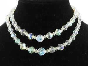 Vintage Collana di perline doppio filo graduato vetro aurora boreale trasparente AB - Foto 1 di 24