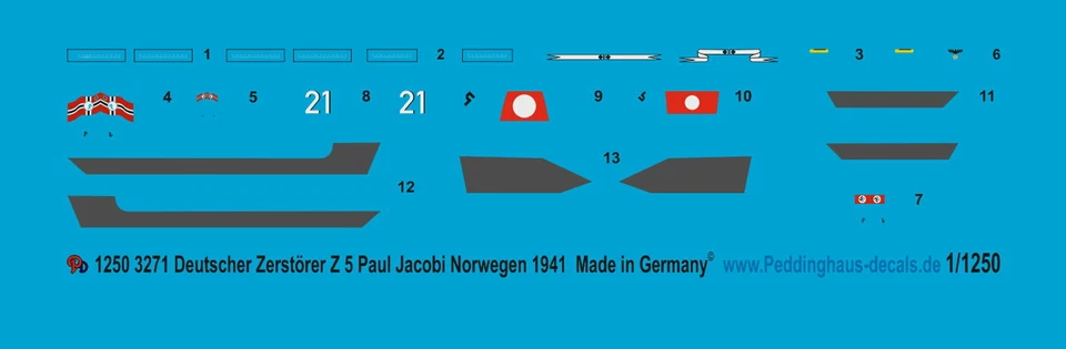 Peddinghstampa 1/1250 EP 3271 Cacciatorpediniere Tedeschi Z 5 Paul Jacobi - Immagine 1 di 1