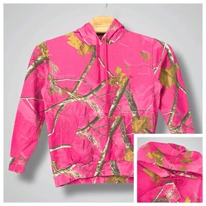 Realtree Hoodie Damen L (12-14) rosa Camouflage Kordelzug Taschen Pullover Fleece - Bild 1 von 8