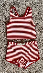 Hanna Andersson Red Striped 2 Piece Swimsuit Swimwear Sz 130 US Size 8