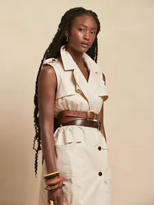 NWT Banana Republic Trench Dress Cream White Belted XS Vest Style - Picture 1 of 4