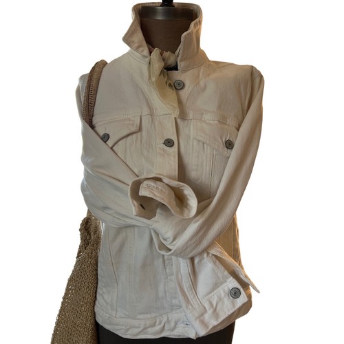 OFF WHITE Giacca jeans cotone pesante bianco sporco Abercrombie e Fitch XL con bottoni