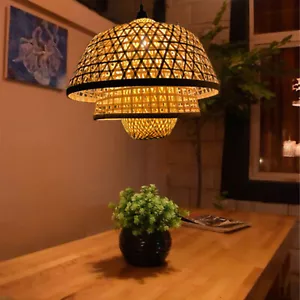 Lámpara colgante de bambú tejido, pantalla de lámpara, candelabro de luz colgante - Imagen 1 de 15