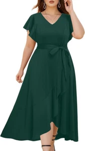 NWT $59 SIZE 24 W EMERALD TALISEA Split Ruffle V Neck High Low DRESS *NO BELT* - Picture 1 of 5