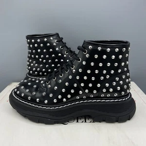 Alexander McQueen Thread Studded Black Leather Ankle Boots UK 3 EU 36 US 6 New - Picture 1 of 13