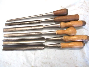 GRADUATED WORKING SET OF 6 SOCKET GOUGE CHISELS - MIXED MAKERS - Picture 1 of 5