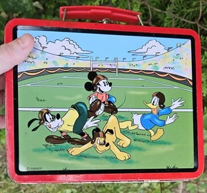 Disney Mickey Mouse and Friends Tin Metal Lunch Box 1997 Football, Pluto, Duck - Picture 1 of 7
