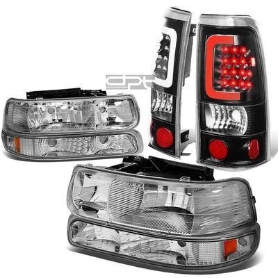 PARA 99-02 SILVERADO CROMO CRISTAL FARO+PARACHOQUES+NEGRO 3D LED LUZ TRASERA/LÁMPARA Foto 1 de 4