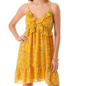 JESSICA SIMPSON Southern Beauties Butterscotch Floral Chiffon Frilly Sundress M - Picture 1 of 9