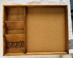 Home Basics Wall Mounted Wood Bulletin Board, Mail Organizer & 3 Hook Key Holder - Picture 1 of 3