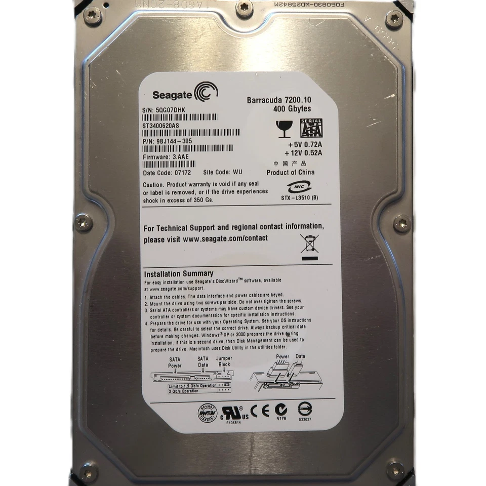 Seagate ST3400620AS 9BJ144-305 3.AAE (5QC) WU China 3.5" 400gb Sata HDD OCT/2006 - Image 1 of 1