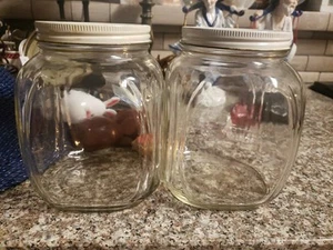 2 Pc Vintage Hazel Atlas Clear Glass Storage Jar # 5275 Square White Metal Lid - Picture 1 of 9