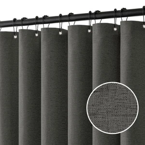 Linen Shower Curtain 72x72 Inch Charcoal Grey 12 Metal Hooks Heavy Duty - Picture 1 of 6