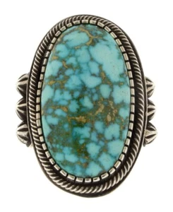 9.75 - Natural Turquoise Mountain Turquoise Statement Ring By Tommy Jackson - Picture 1 of 5
