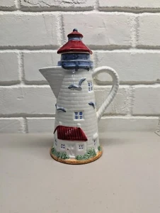Vintage Flowers Inc.Tall Keramik Leuchtturm Teekanne Krug mit Deckel Top!! - Bild 1 von 4