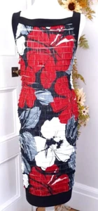 STUNNING JOSEPH RIBKOFF MULTICOLOURED FLORAL PRINT FRILLY FRONT BODYCON DRESS 16 - Picture 1 of 6