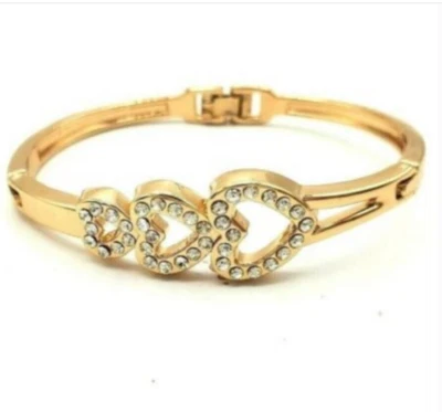 Brazalete 3 Corazones Amor Imitación Diamante Color Oro Rosa Moda Foto 1 de 4