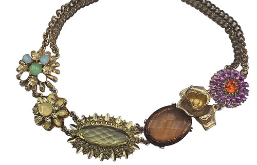 VETEMENTS Collana Girocollo Sacchetto Fiori Colorati Pietre Preziose Strass Luminosi 17 20"