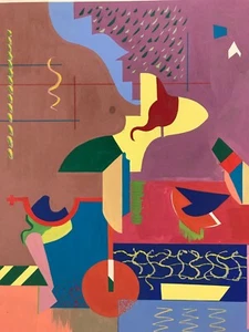 Great Orig. 1960's signed Roger Easton Abstract Gouache Painting #2 - Picture 1 of 11
