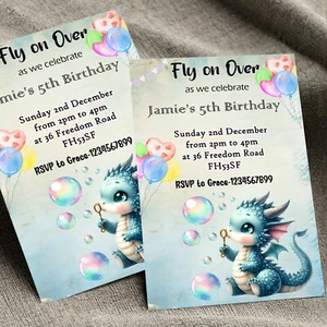 Personalised Dragon Theme Birthday Party Invites, Party Invitations Pack of 10 - Picture 1 of 4