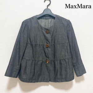 MaxMara Collarless Jacket in Gray Size 38 USA 4 Tailored Denim Designed in Italy - Picture 1 of 10