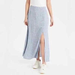 American Eagle AE gonna midi a vita alta con spacco floreale blu taglia S - Foto 1 di 6