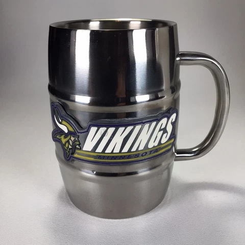 Rare Minnesota Vikings Double Wall Stainless Steel Barrel Keg Mug 16 oz NFL Cover
