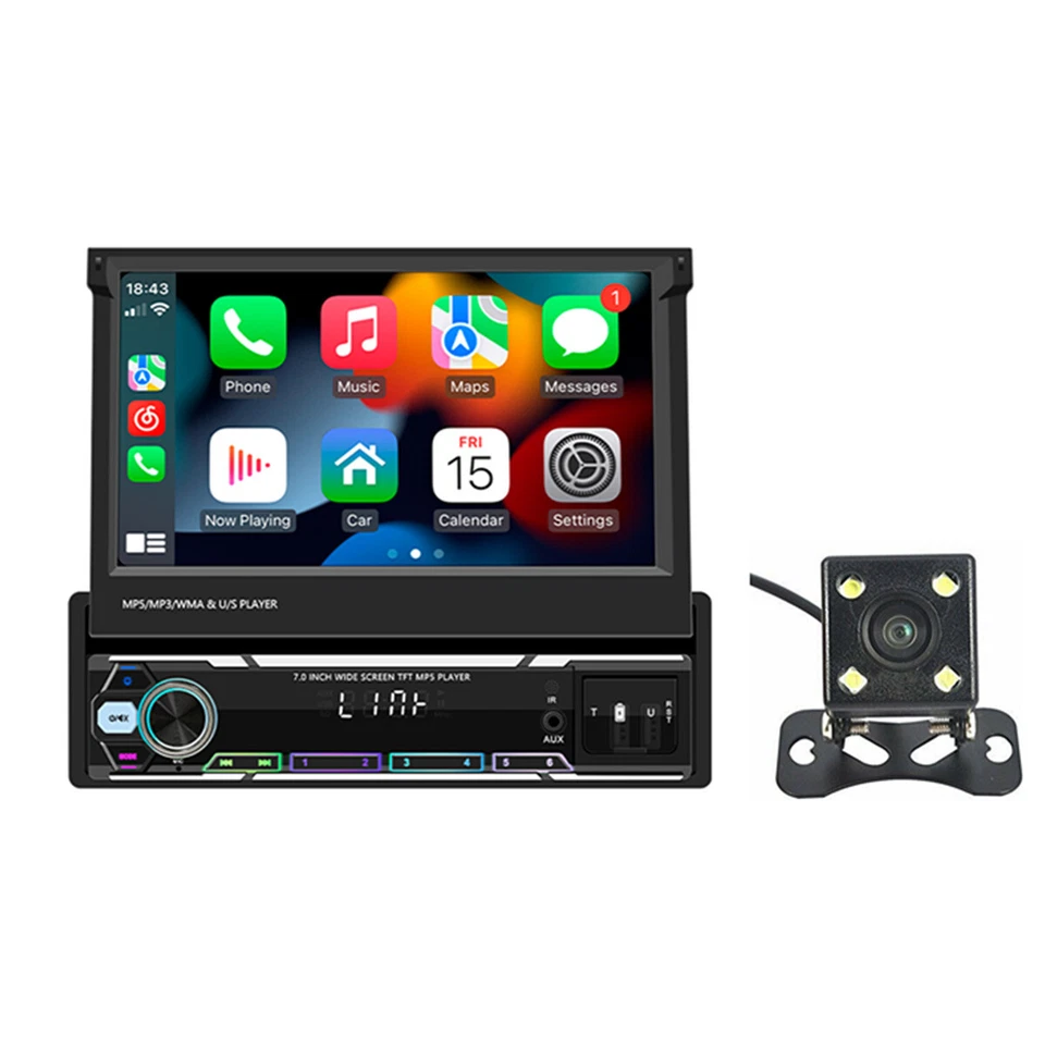 Radio estéreo para automóvil 1Din para Apple CarPlay espejo enlace reproductor de MP5 cámara Bluetooth Foto 1 de 4