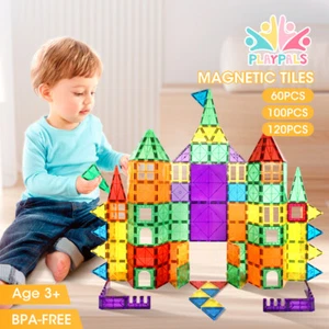 Playpals Kids Magnetic Tiles Blocks Building Educational Toys Child Gift - Picture 1 of 25