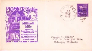 Train Pioneer Zephyr, Millionth Mile Council Bluff,& K City RPO Cover 1938 - Picture 1 of 2