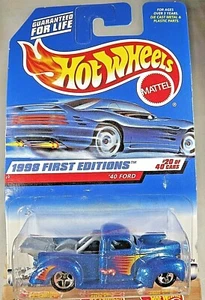 1998 Hot Wheels #654 First Editions 20/40 '40 FORD Blue wPurple Outline Malaysia - Picture 1 of 6