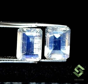 Certified Natural Rainbow Moonstone Octagon Cut Pair 8x6 mm 3.40 Cts Loose Gems - Picture 1 of 5