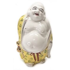 Smiling Buddha Chinese Famille Rose Porcelain Statue 10x5x4" Mid-Century 1960"s
