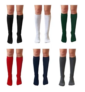 Ladies Knee High Pop Cotton Socks Assorted Colours Back To School Girl Size 4-7 - Picture 1 of 19