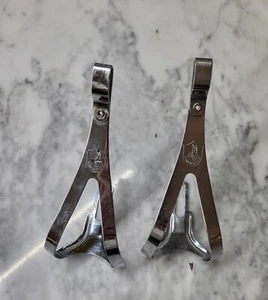 puntapiedi puntali gabbiette CAMPAGNOLO record aero acciaio inox eroica bici - Foto 1 di 5