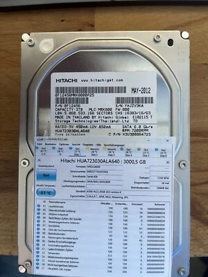 HITACHI ULTRASTAR 7K3000 HUA723030ALA640 3TB 7200U/min 64MB SATA III SMART:gut - Bild 1 von 2