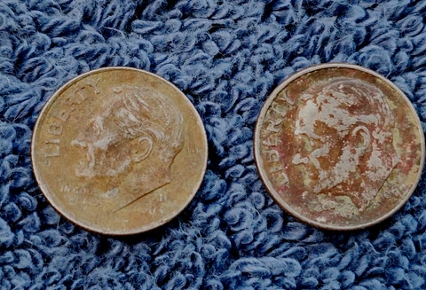Rare,US 1969 D Red & 2003 Ylw/Grn Dimes , Roosevelt Clad Error Coin, Lot 2, D#1 Cover