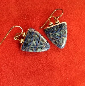 Artist Creation Earrings in Blue Swirling Stripes Glass w Sterling (1357) - Picture 1 of 7