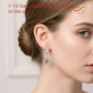 1CT Champagne Color Round Cut Moissanite Earrings 925 Silver Women's Jewely - Picture 1 of 22