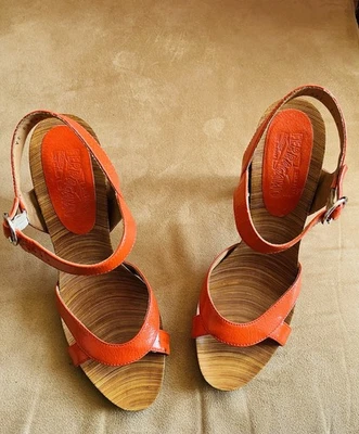 Salvatore Ferragamo каблуки сандалии женщин 9,5 оранжевый новый Италии - Изображение 1 из 4